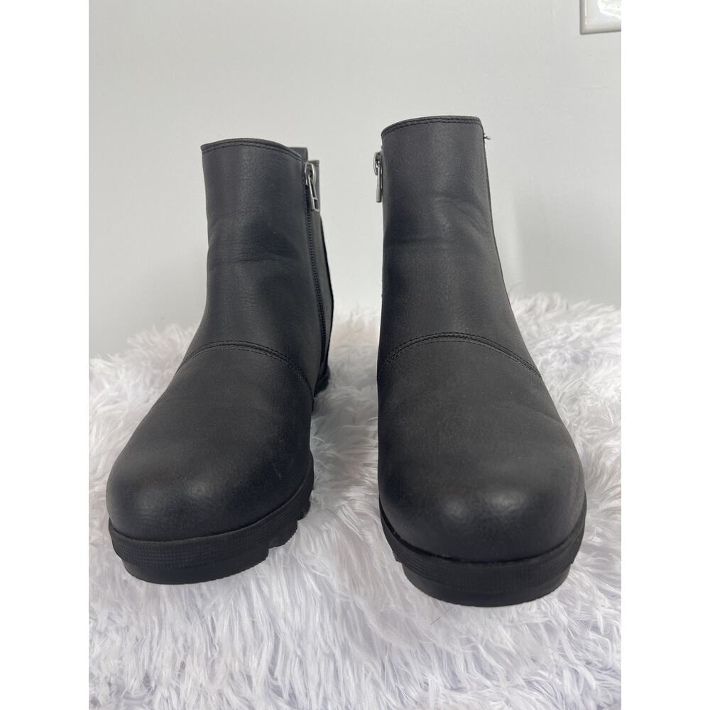 Time Tru Hidden Wedge Booties Womens 7 Black Faux Leather Edgy Minimalist Urban - Picture 7 of 7